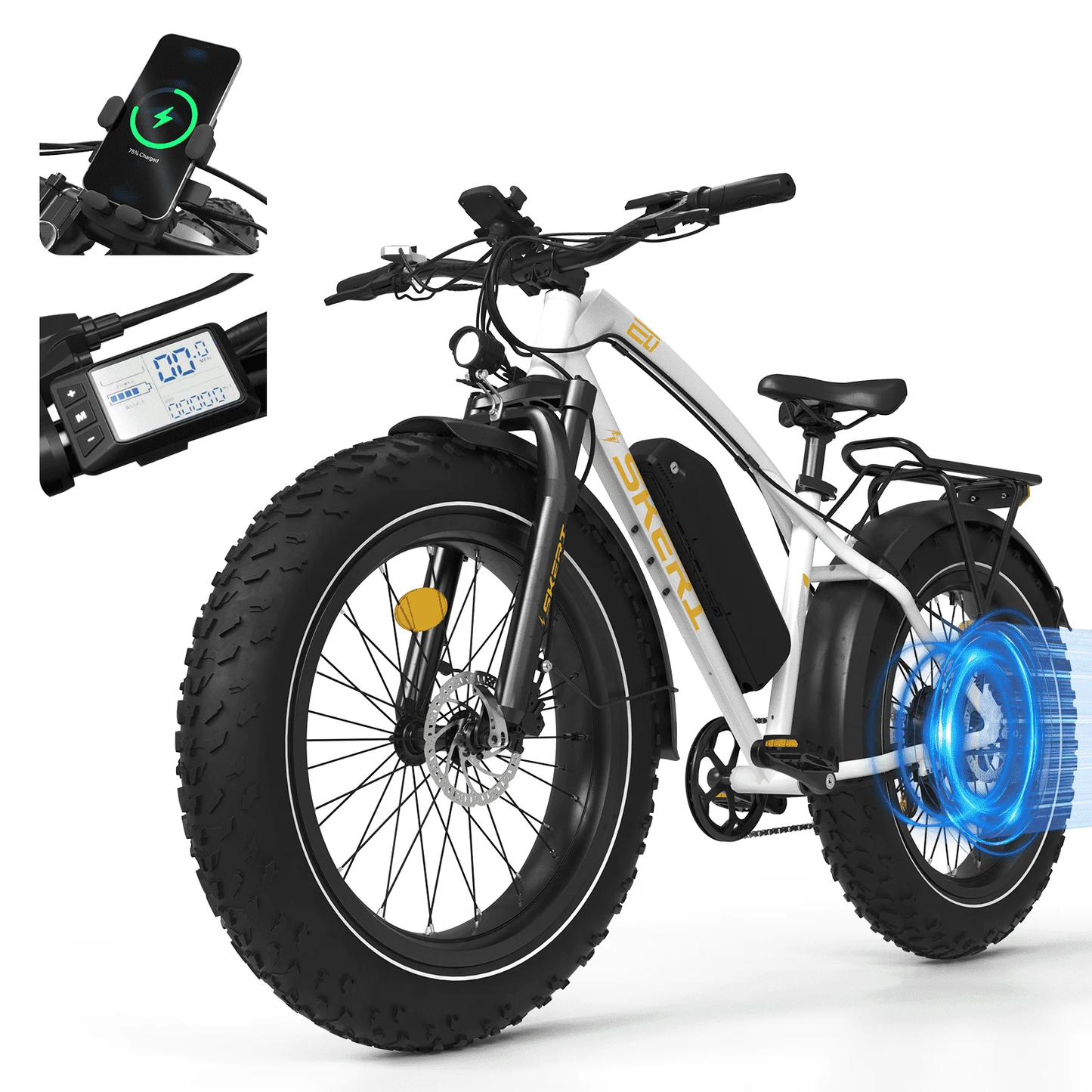Skeri Electric Bike, 26"x4.0" Fat Tire E Bike, 500W (Peak 1000) Motor, 48V 15.6Ah Removable Electric Bike for Adults, 60 Miles & 25 mph, Electric Bicycle with 7 Speed and Front Suspension