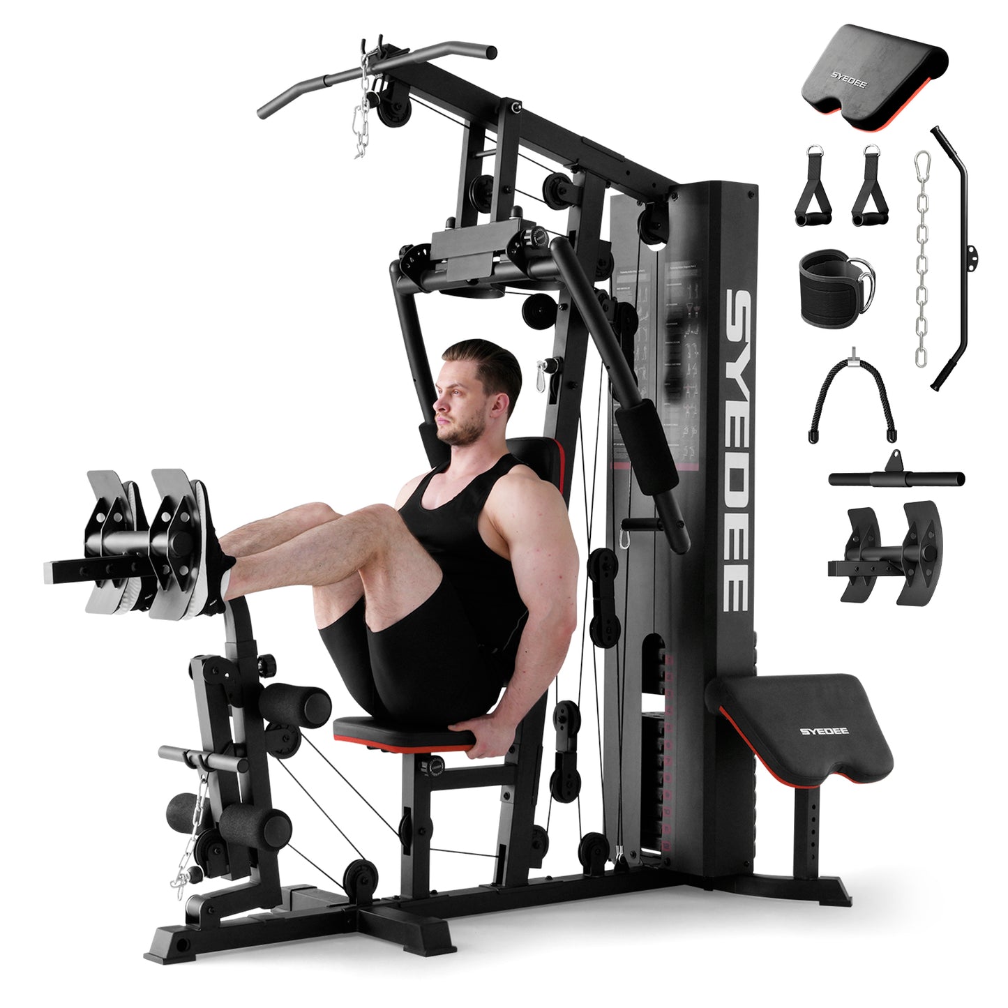 Syedee Home Gym Station, Workout Station with 150LBS Weight Stack, Home Gym Equipment for All Body Training.