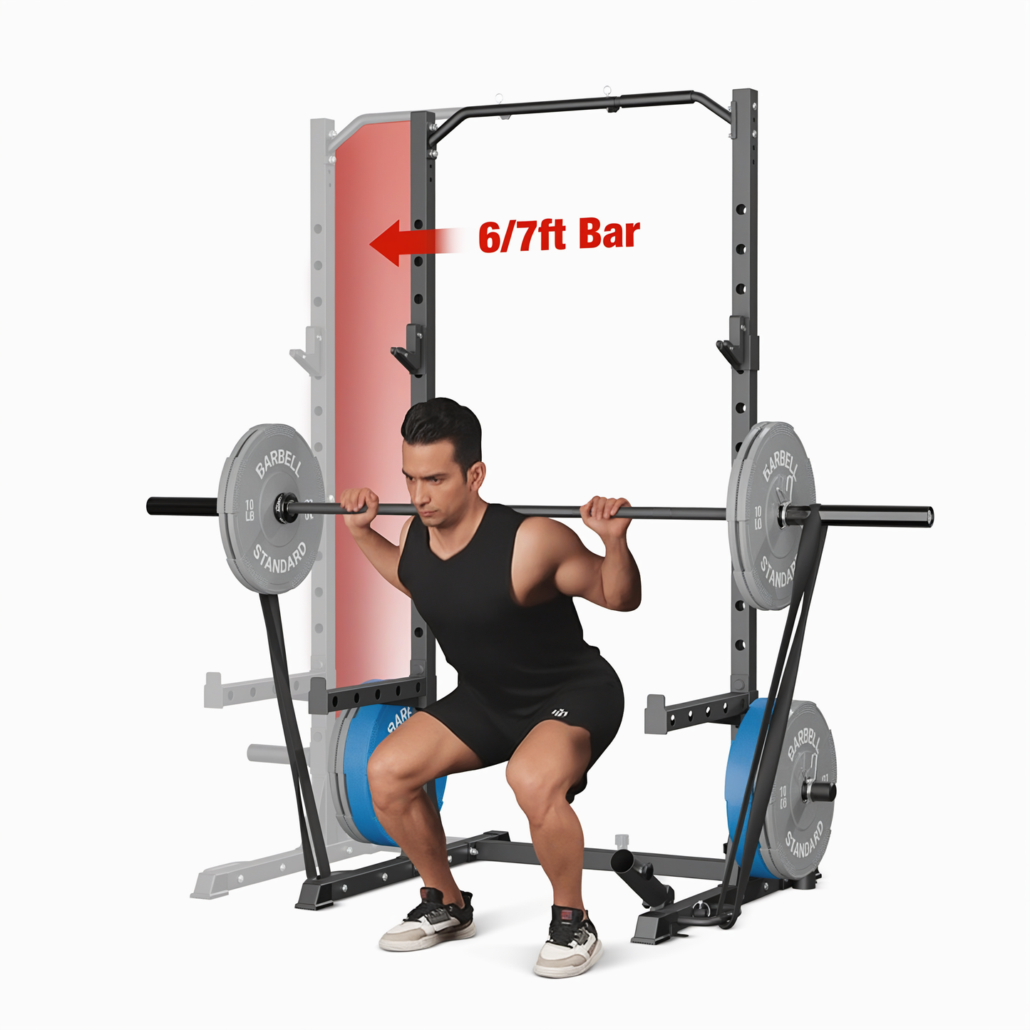 Mikolo Squat Rack, Multi-Functional Half Power Rack with Land Mine,Adjustable Width, Suitable for 6/ 7FT Barbell