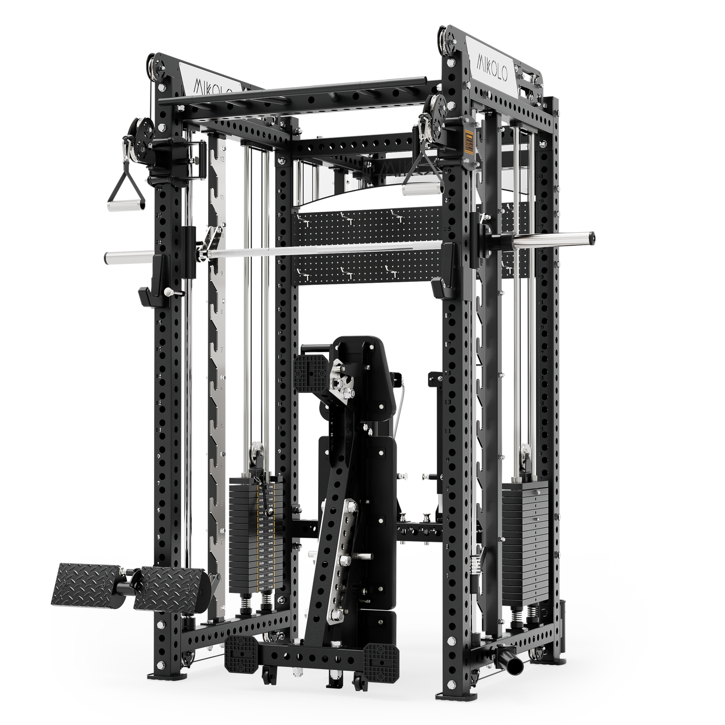Mikolo Smith Machine, All-in-One Power Rack Cage with Weight Stack, 2000LBS Power Cage Squat Rack with Smith Bar, Dual Pulley Cable Crossover System for Home gym with Weight Stack Weight Bench