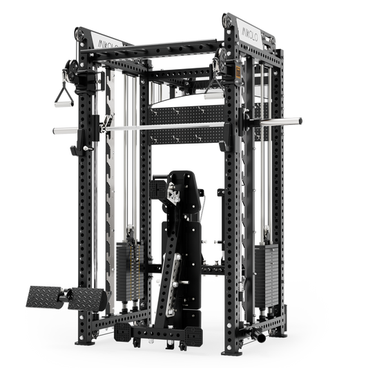 Mikolo Smith Machine, All-in-One Power Rack Cage with Weight Stack, 2000LBS Power Cage Squat Rack with Smith Bar, Dual Pulley Cable Crossover System for Home gym with Weight Stack Weight Bench