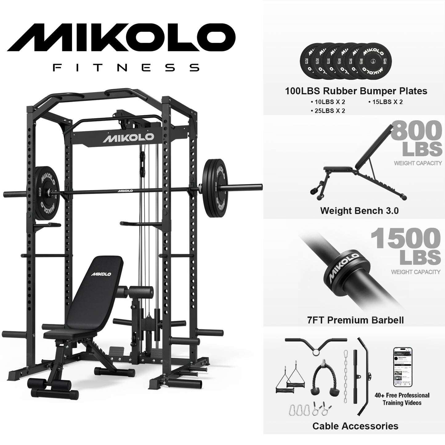 Mikolo Multi-Functional Squat Rack with LAT Pulldown System Exercise Power Cages, Metal Red