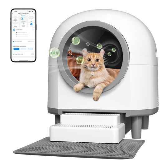 Self-Cleaning Litter Box, 90L Automatic Cat Litter Box for Multiple Cats with Triple Safety Protection, Ultra Cleaning -Odor Removal, 10L Waste Disposal Litter Box with App Control, Step-Up and Mat