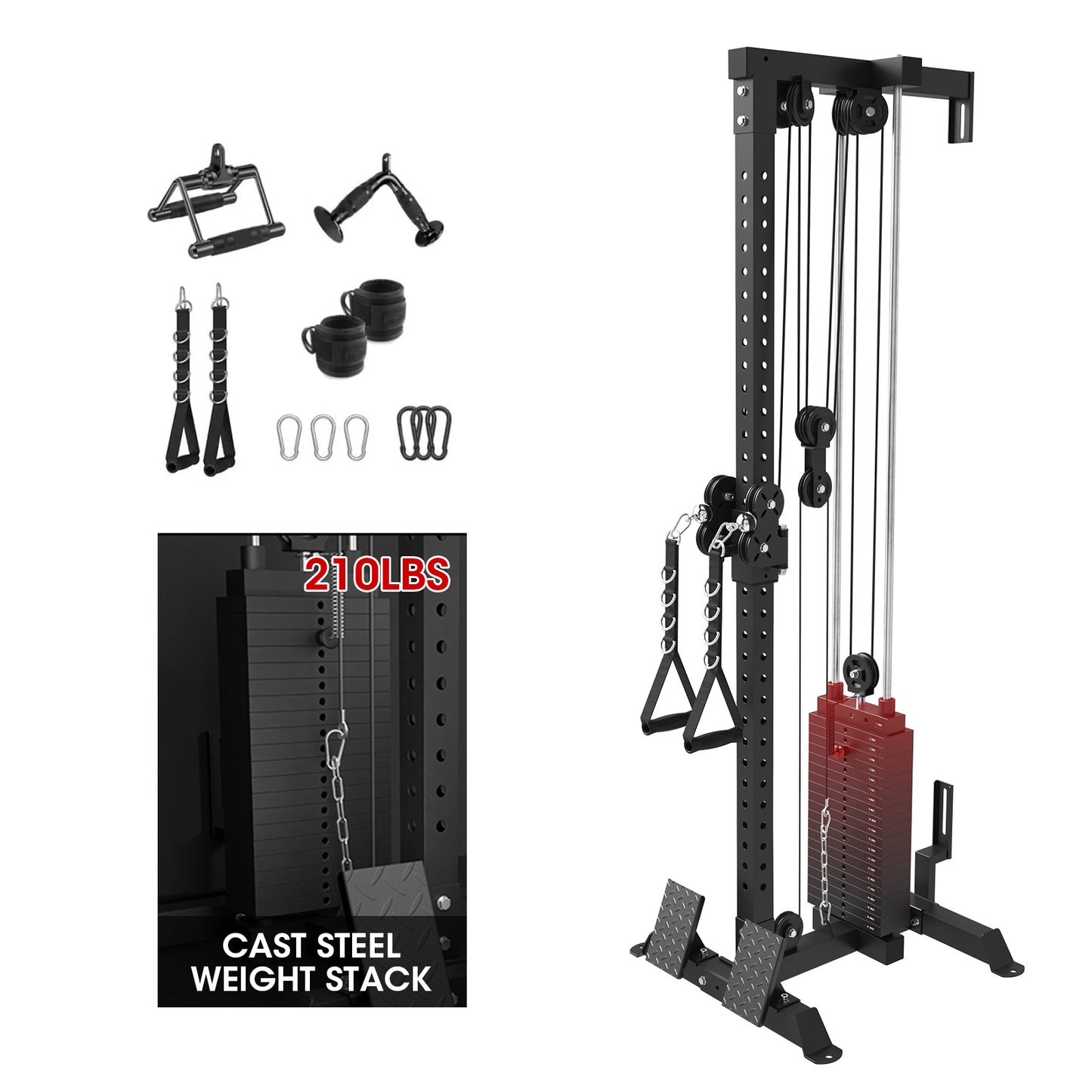 Mikolo Cable Crossover Machine, Lat Pull Down Machine with 210LBS Weight Stack, Wall Mounted Pulley Tower with 33 Positions Dual Pulley System, Lat Pulldown Cable Training Home Gym Fitness