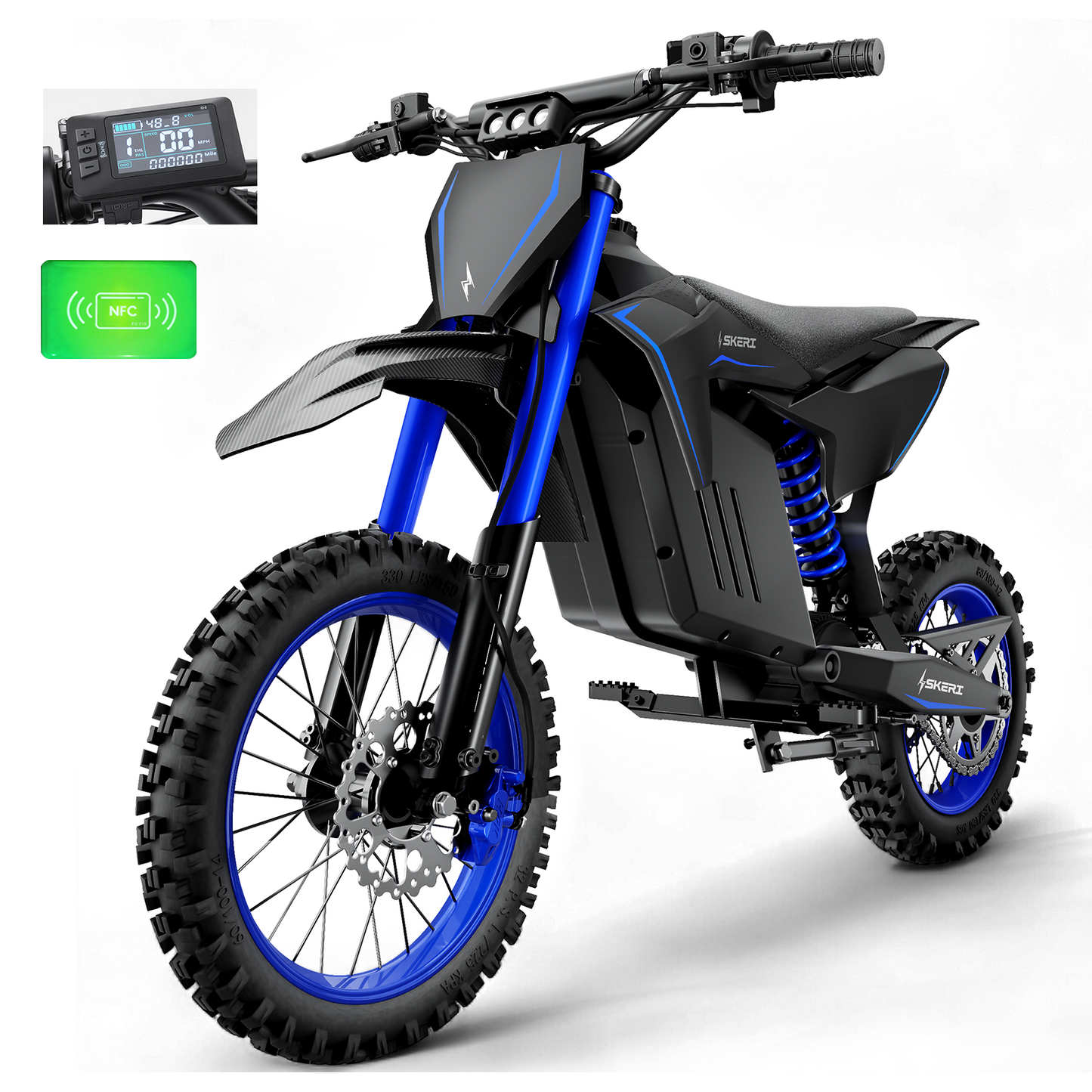 Skeri Electric-Bike for Teens Adults, 14"/12" Fat Tire 2000W (Peak 3200W) Electric-Motorcycle with 48V 21AH Battery Ebike 39MPH Hydraulic Brakes Mountain Off-Road Fit Age 13+ Blue