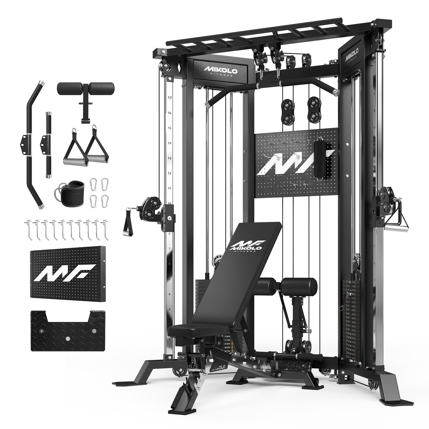 Mikolo Functional Trainer with 400lbs Weight Stack, Cable Crossover Machine with Independent Double Pulley System, 2000lbs Multi-Functional Chest Fly Machine, Lat Pulldown Machine Home Gym with 1200L