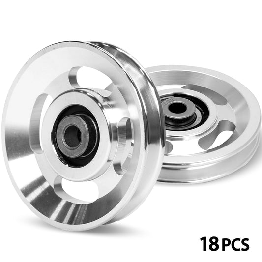 Mikolo Pulley system for home gym, Aluminum GYM Pulley Wheel Universal Aluminum Alloy Bearing Pulley Wheel for Cable Machine Gym Equipment Part Garage Door, 18PCS