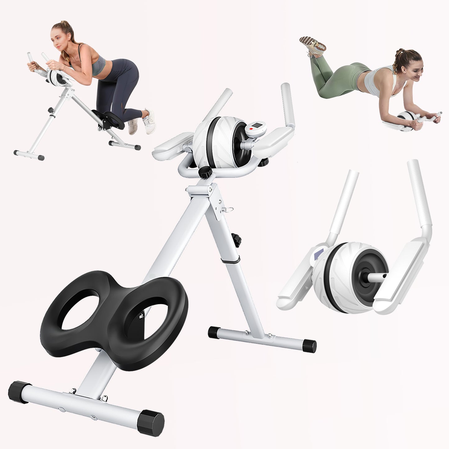 SYEDEE 2-in-1 Ab Machine and Ab Roller Wheel, Foldable Ab Workout Equipment, Adjustable Ab Trainer for Abs Workout at Home Gym, Core Abdominal Trainer Fitness, Full Body Exercise, Max 330lbs with LCD