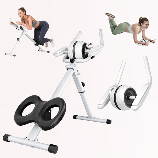 SYEDEE 2-in-1 Ab Machine and Ab Roller Wheel, Foldable Ab Workout Equipment, Adjustable Ab Trainer for Abs Workout at Home Gym, Core Abdominal Trainer Fitness, Full Body Exercise, Max 330lbs with LCD