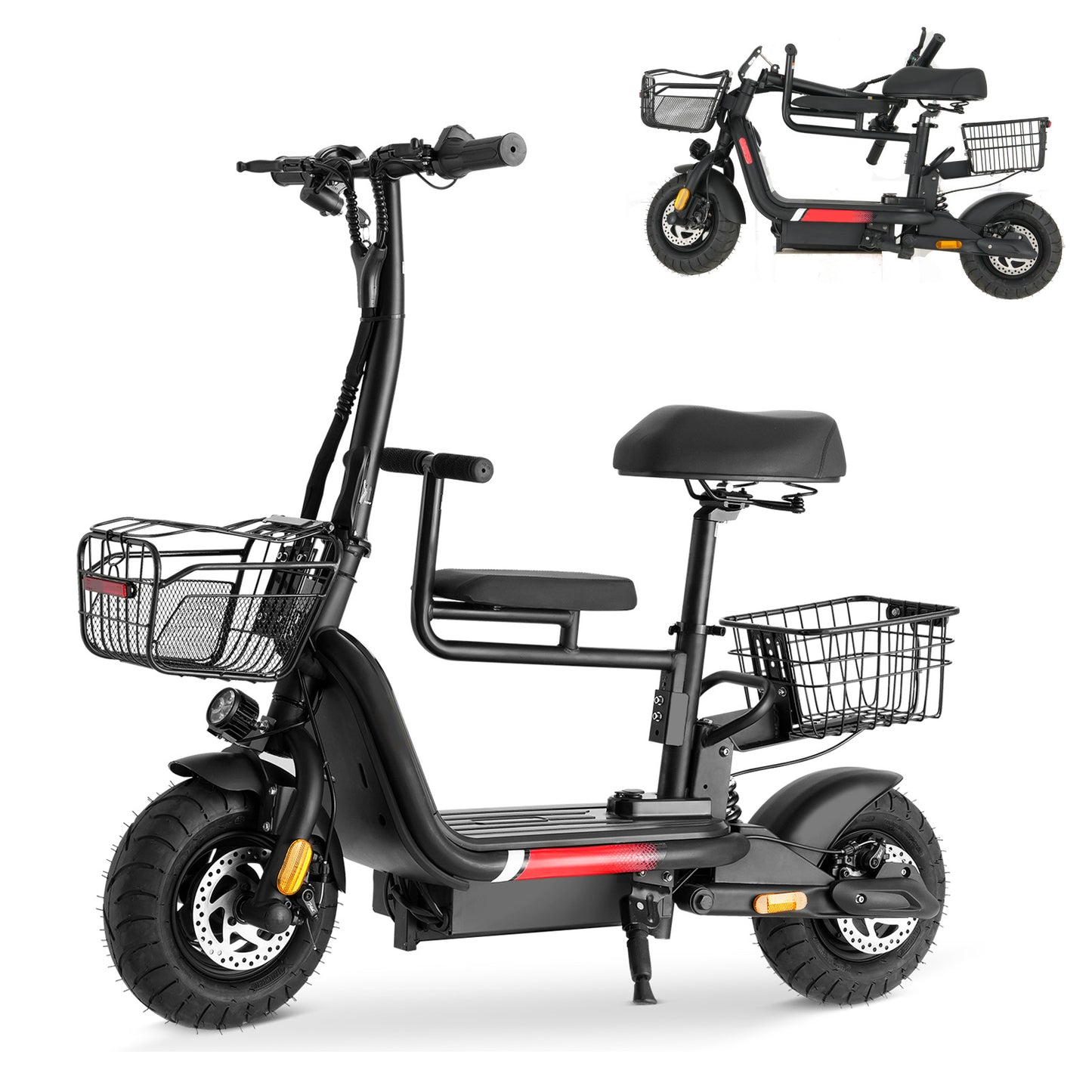 Skeri Electric Scooter with Seat, Foldable Electric Bike with Removeable Middle Seat, 750W Motor 20MPH 25 Mile Distance