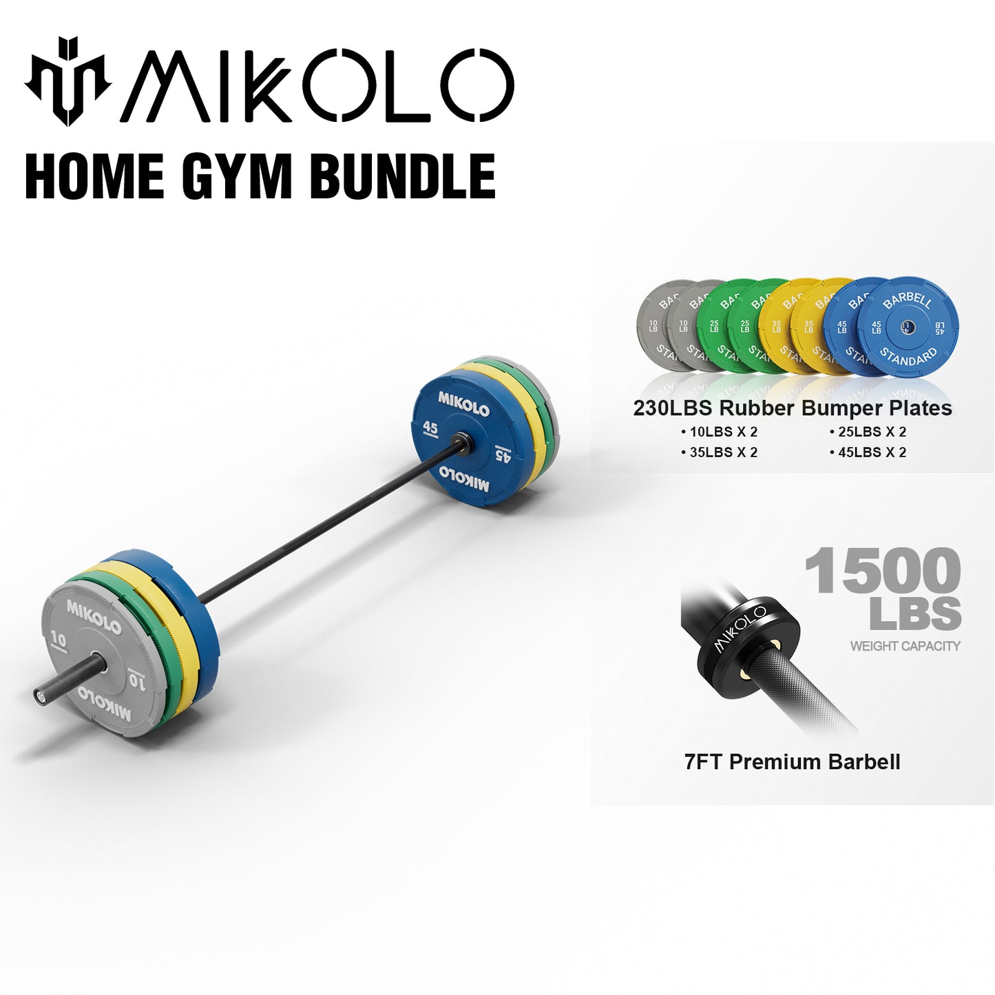 Mikolo 7ft Olympic Barbell, Barbell for Weightlifting and Powerlifting 45lb, Olympic Bar for 1500lbs Capacity, Weight Bar Fit 2” Standard Weights