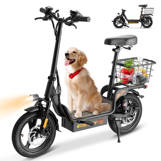 Skeri Electric Scooter Bike with Seat for Adult and Basket, 14 Inch Tire Electric Scooter with Dual Shock Absorbers, 350W Motor with 25-Mile Range, Speed Up to 20 MPH