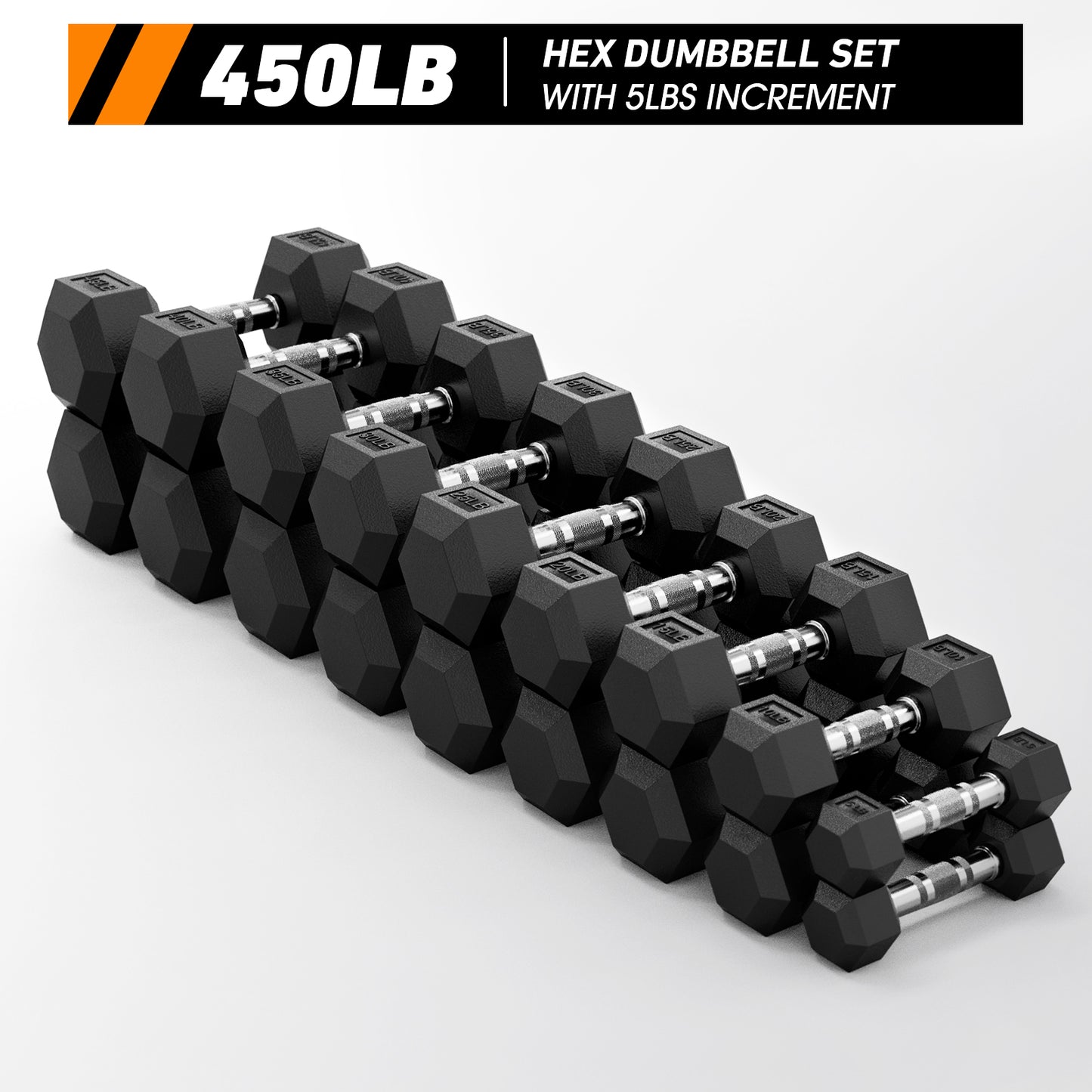 Mikolo Rubber Hex Dumbbell Set with Racks, Multiple Options in 160/200/380/450/550lbs, Strength Training Weight Set Home Gym