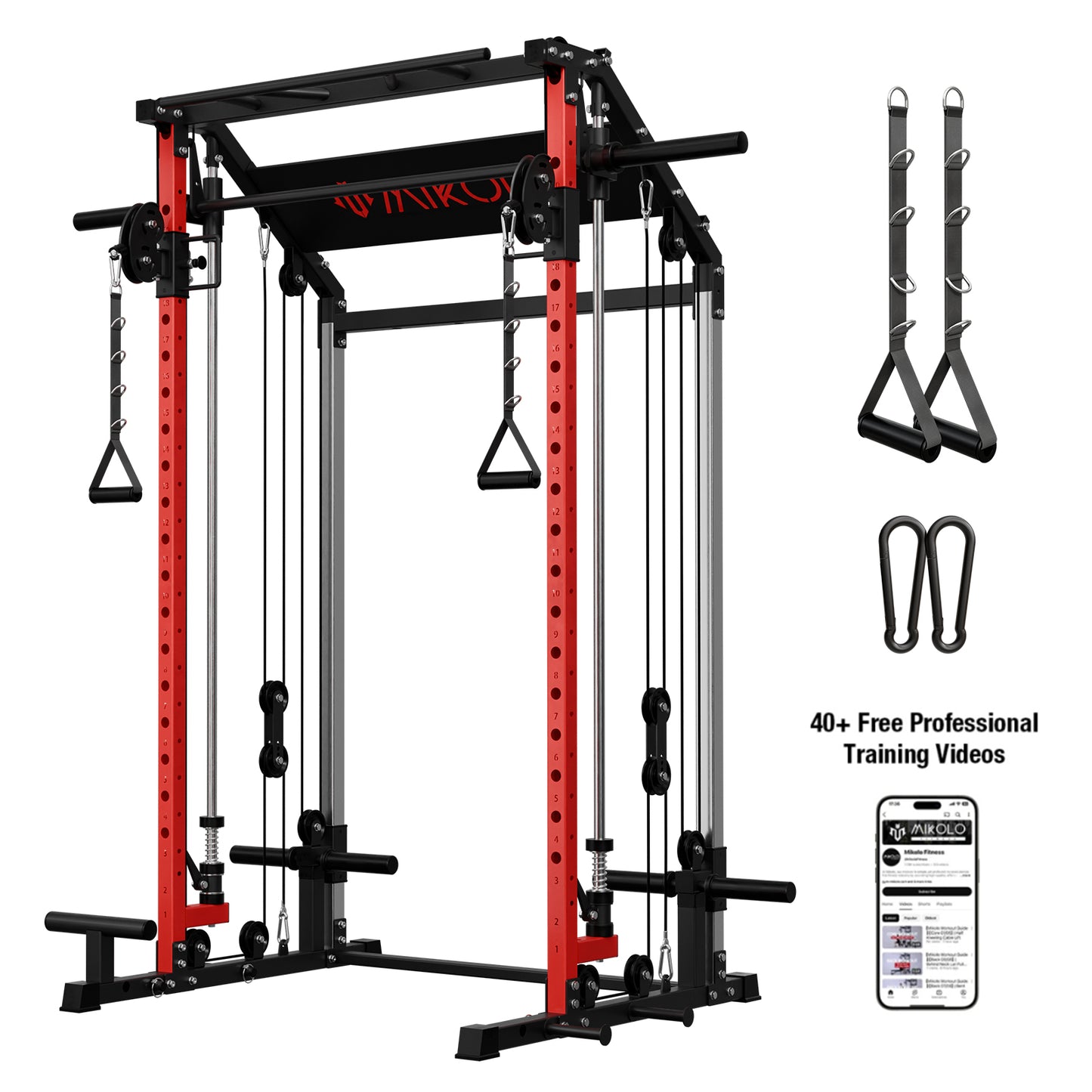 Mikolo Compact Smith Machine with Functional Trainer, Pull-up Station, Band Pegs, 1400 LBS Multifunctional Smith Machine Home Gym