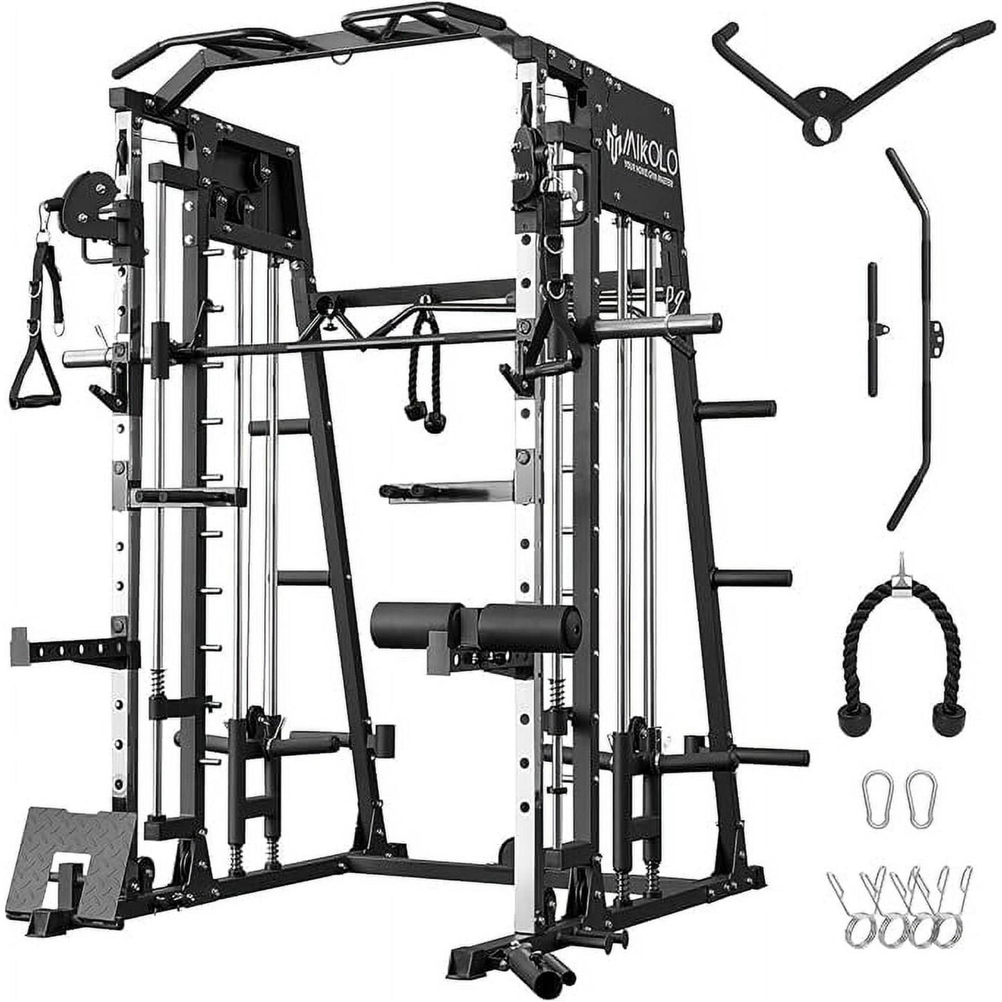 Mikolo Smith Machine Home Gym, 2200 lbs Power Rack Cage with Cable Crossover, Power Rack with 1200LB Capacity Adjustable Weight Bench and 340 lbs Weight Plate, Total Body Strength Training Equipment