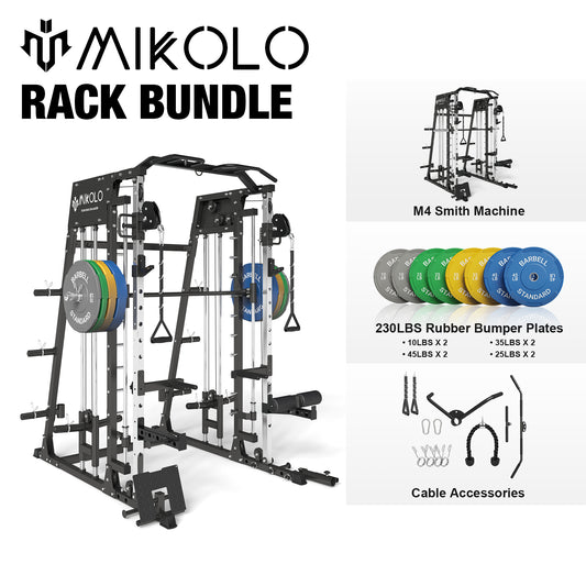 Mikolo Smith Machine Home Gym, 2200 lbs Power Rack Cage with Cable Crossover, Weight Bar, 360° Landmine, Barbell Holders and Other Attachments, Total Body Strength Training Cage