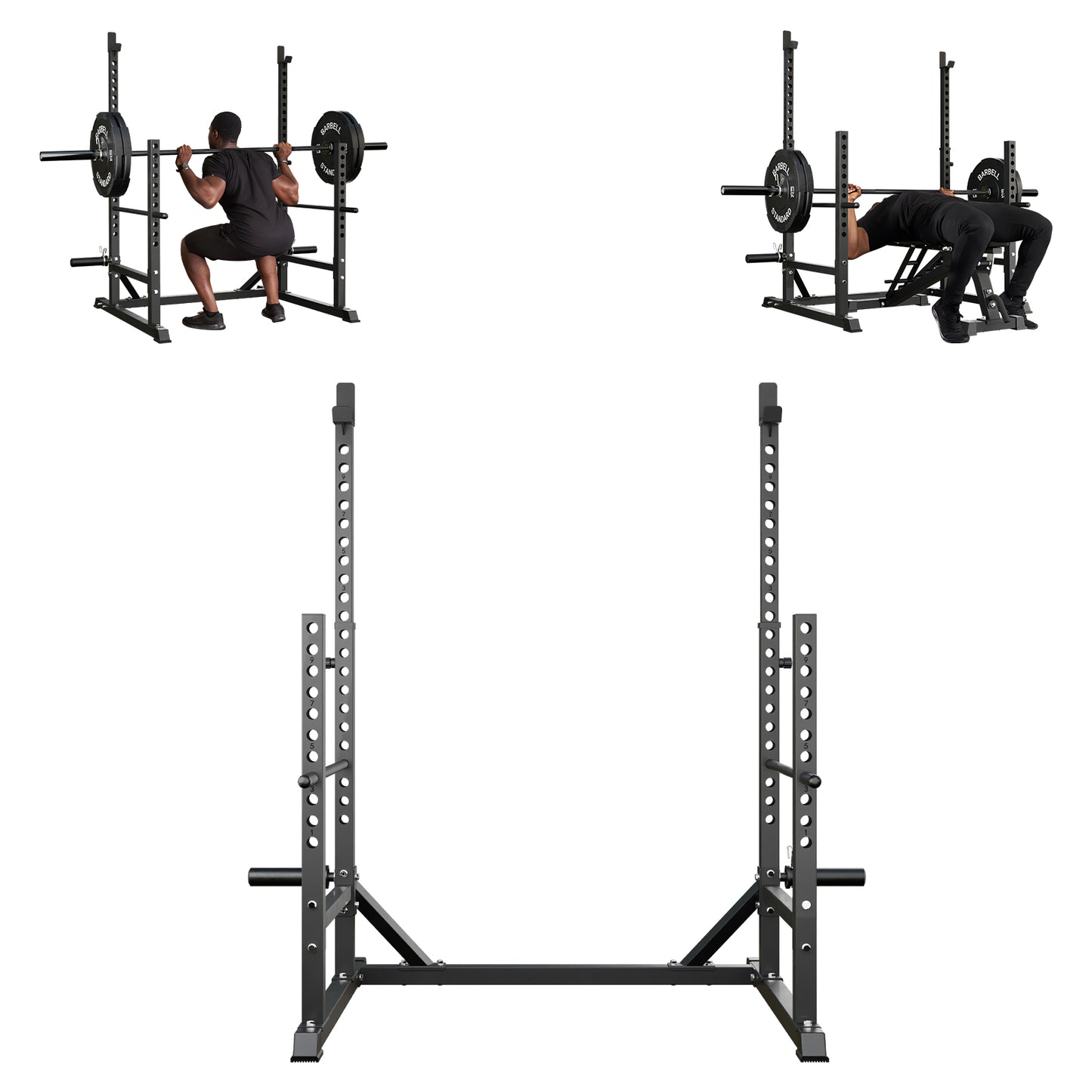Mikolo Squat Rack, Multi-Functional Barbell Rack , Adjustable Bench Press Rack with 600 LBS Weight Capacity，Squat Cage