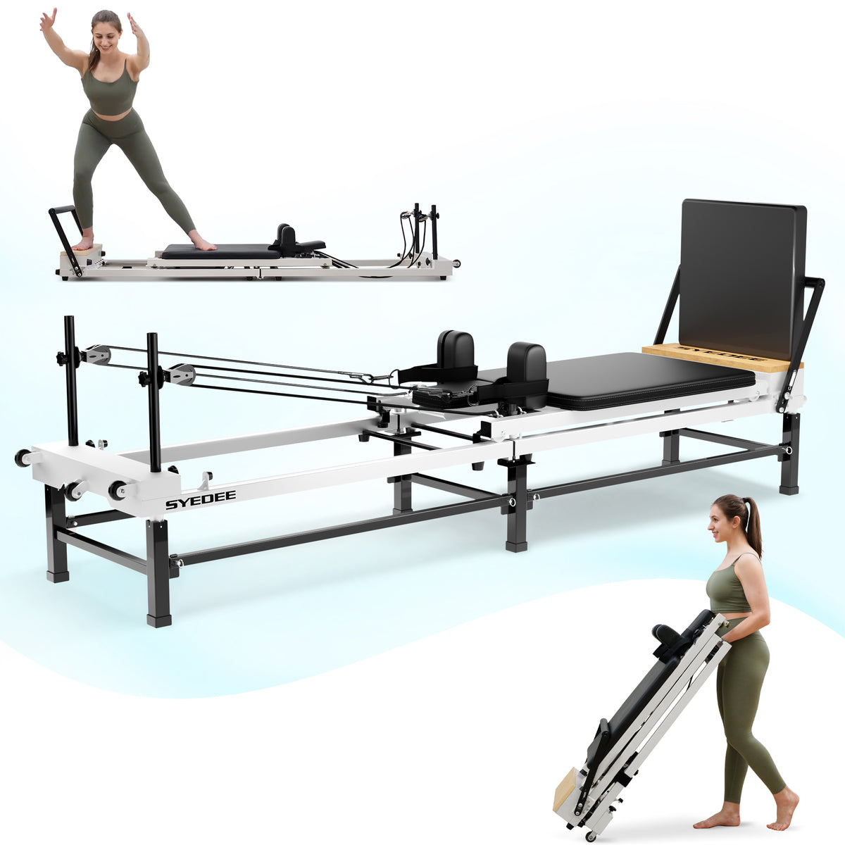 Paeta 91'' Foldable Pilates Reformer Machine with Pilates Box Ring,Pilates Exercise Equipmyent for Home Gym,with Jump Board,220lbs Resistance 5 Springs