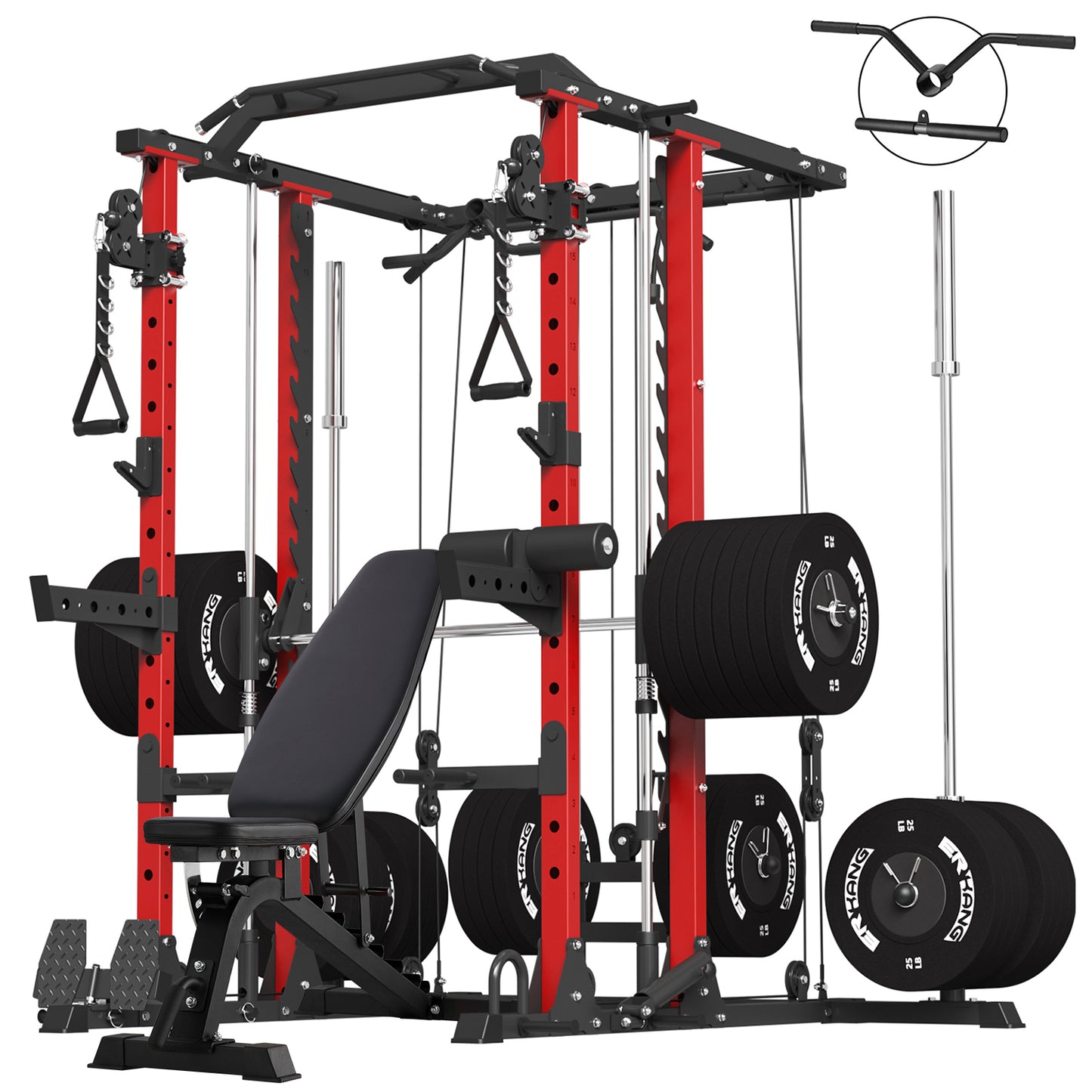 ER KANG Smith Machine Home Gym, 2000LBS Squat Rack with Cable Crossover System, Multi-Function Workout Machine for Home Gym(2023 Version)