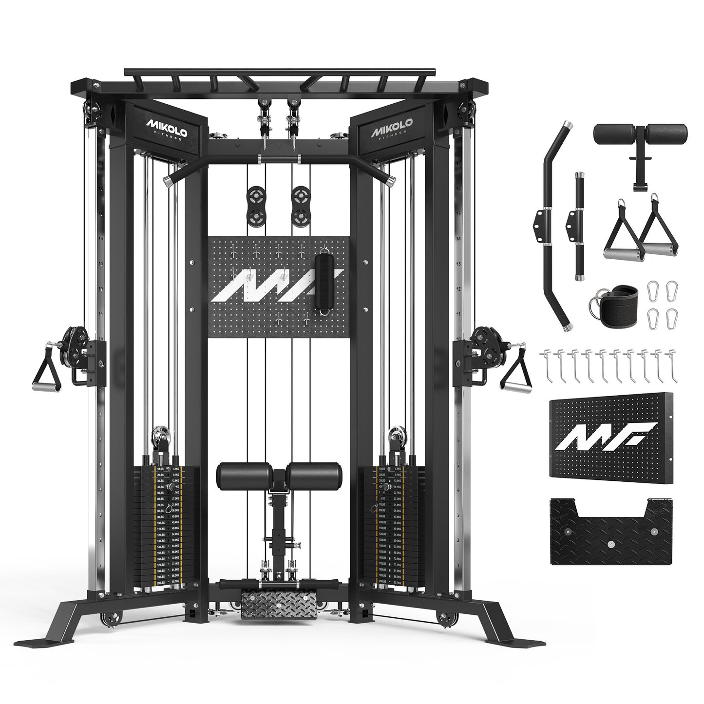 Mikolo Functional Trainer with 400lbs Weight Stack, Cable Crossover Machine with Independent Double Pulley System, 2000lbs Multi-Functional Chest Fly Machine, Lat Pulldown Machine Home Gym with 1200L