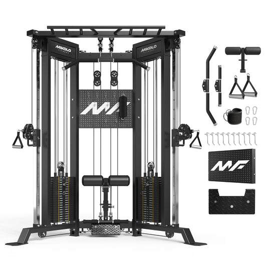Mikolo Functional Trainer with 400lbs Weight Stack, Cable Crossover Machine with Independent Double Pulley System, 2000lbs Multi-Functional Chest Fly Machine, Lat Pulldown Machine Home Gym with 1200L
