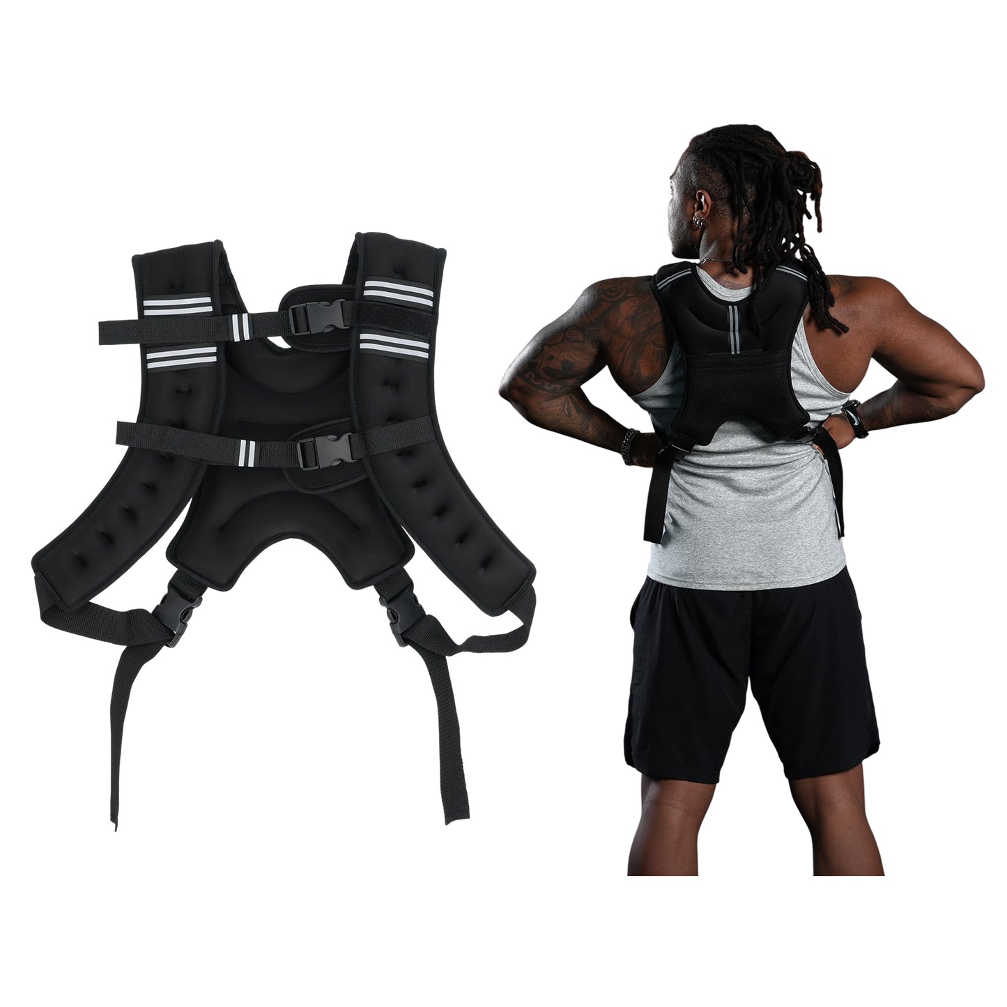 Mikolo Weighted Vest, Dual quick Adjustable Chest Straps & Side Buckle Straps, Back Mesh Storage Pocket, Reflective Strips,Thick Shoulder Pads for Running, Cardio & Strength Workouts