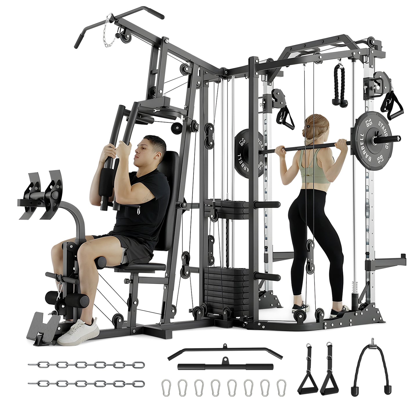 Mikolo Smith Machine Power Cage, Multi-Function Home Gym System with Cable Crossover, 121LB Weight Stack