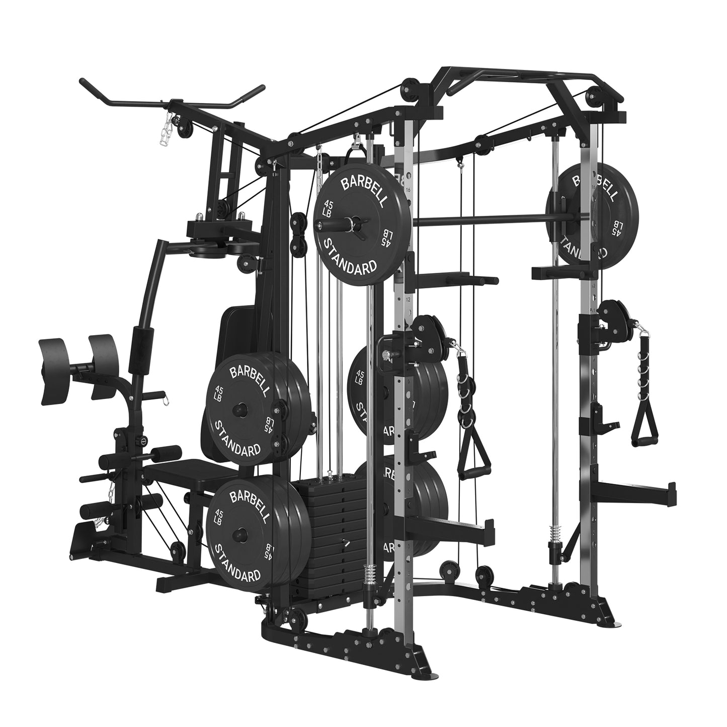 MIKOLO Smith Machine Power Cage, Multi-Function Home Gym System with Cable Crossover System, Dual-Sided Workout Station with 138LB Weight Stack, Power Rack, Functional Trainer , Leg Press Machine