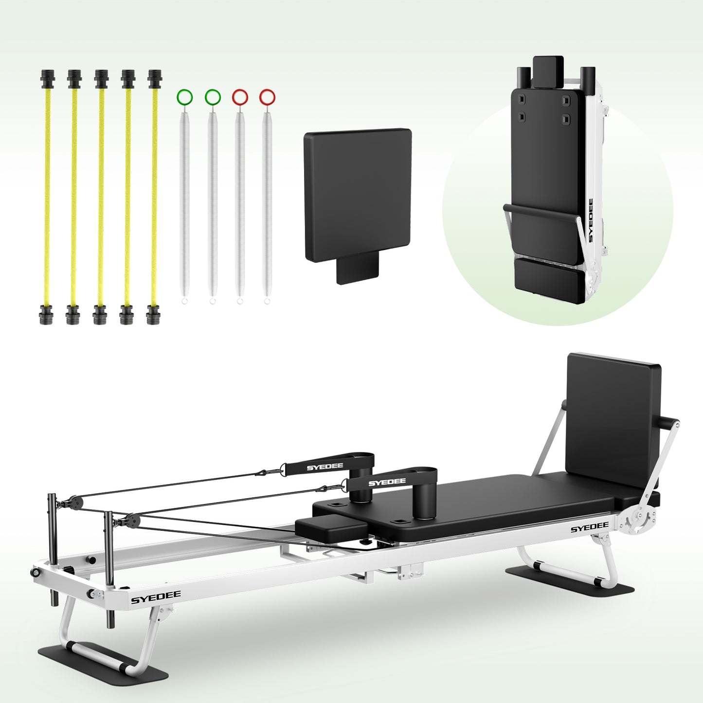 Syedee 92.5” Foldable Pilates Equipment for Home Workouts,Balanced Body Pilates Reformer Machine for Home and Gym, Pilates Exercise Equipment with Jump Board, 155lbs resistance 4 Springs