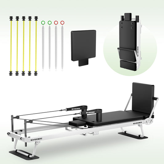 Syedee 92.5” Foldable Pilates Equipment for Home Workouts,Balanced Body Pilates Reformer Machine for Home and Gym, Pilates Exercise Equipment with Jump Board, 155lbs resistance 4 Springs