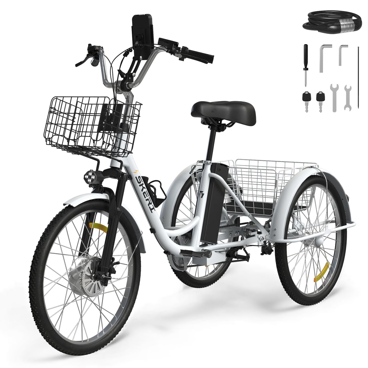 SKERI Electric Scooter Tricycle for Adults, 350W 36V Blue Electric Trike Motorized Three Wheel Electric Bicycle, 7 Speeds 3 Wheels Adult Electric Tricycle with Large Basket