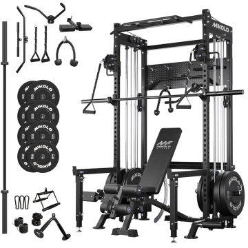 Mikolo Power Rack, 2000LB Capacity Power Cage with Dual Pulley Cable Crossover System, Multi-function Squat Rack For Home Gym