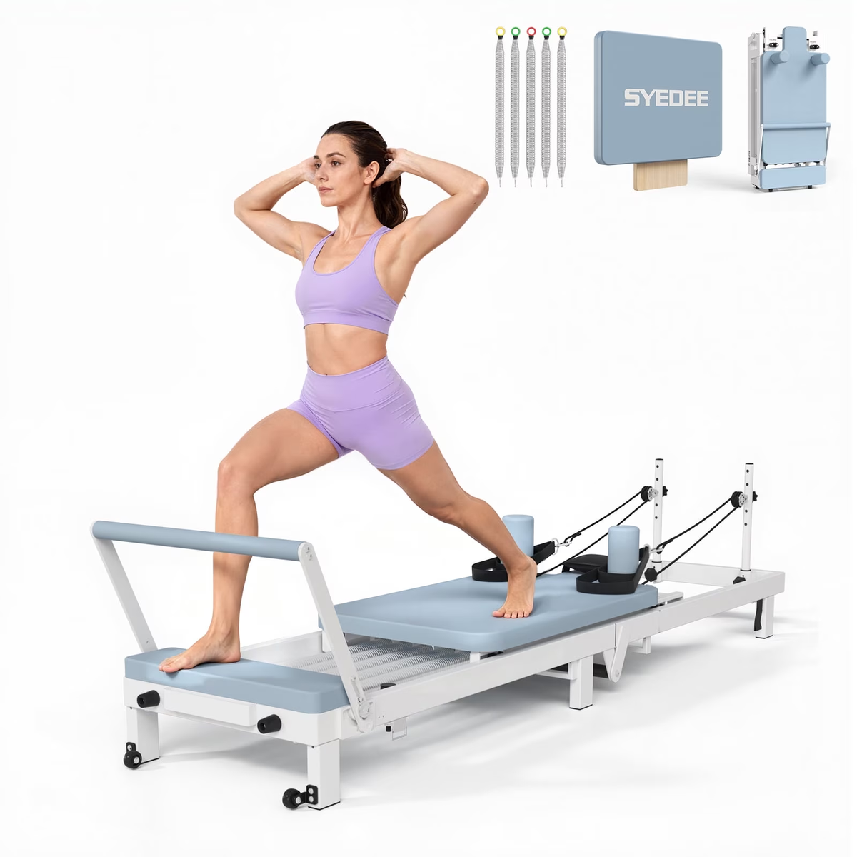 Syedee Foldable Pilates Reformer Machine, Pilates Equipment with Pilate Box Sets for Home Gym, Pilates Exercise Equipment with Jump Board, 110lbs High Resistance