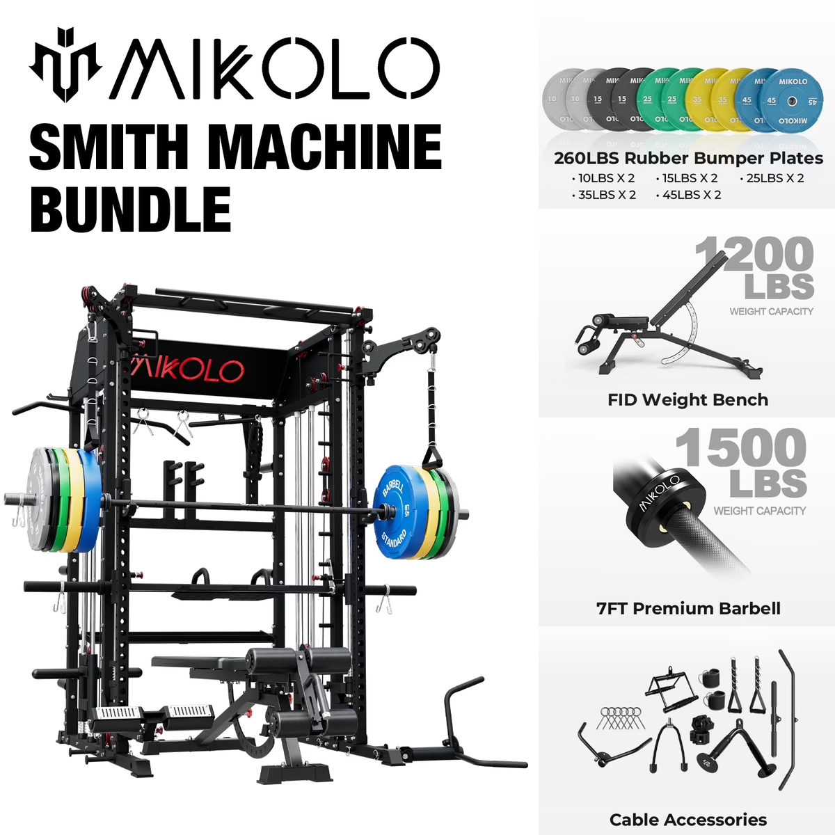 Smith Machine With Power Rack Mikolo Smith Machine Home Gym, All-in-One Power Rack with Smith Cage a ...
