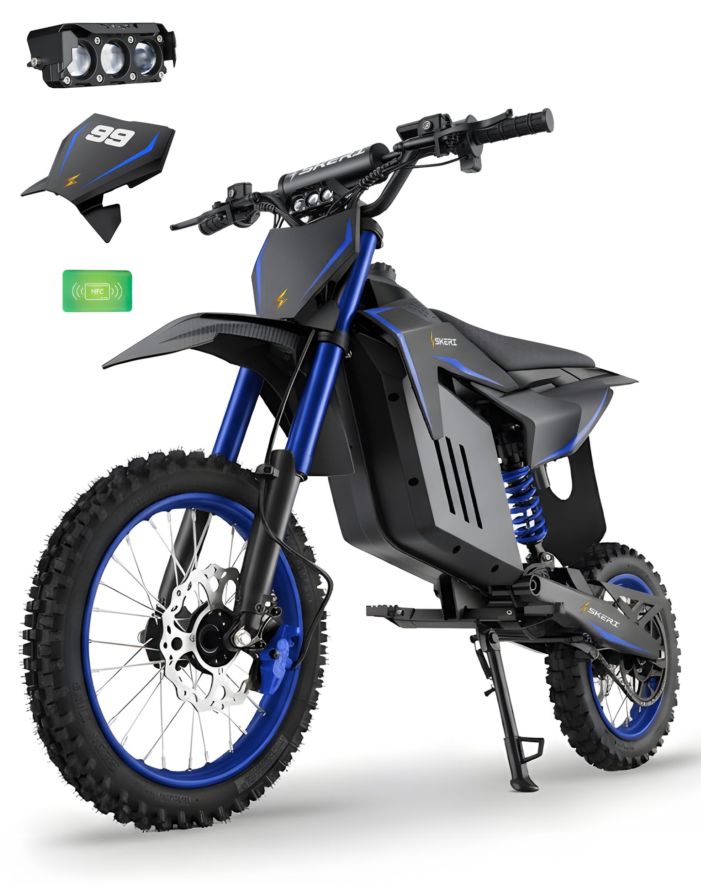 Skeri Electric-Bike for Teens Adults, 14"/12" Fat Tire 2000W (Peak 3200W) Electric-Motorcycle with 48V 21AH Battery Ebike Blue 39MPH Hydraulic Brakes Mountain Off-Road Fit Age 13+