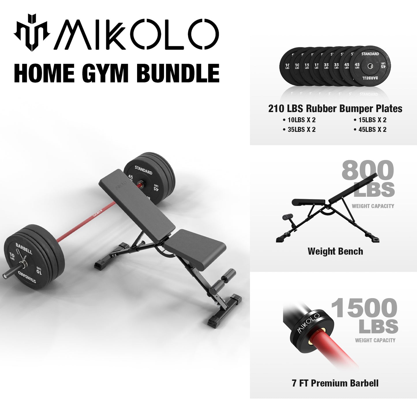 Mikolo 7ft Olympic Barbell, Barbell for Weightlifting and Powerlifting 45lb, Olympic Bar for 1500lbs Capacity, Weight Bar Fit 2” Standard Weights