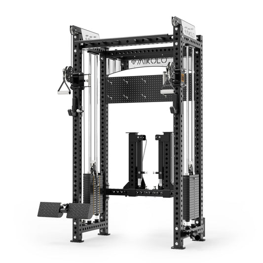 Mikolo Smith Machine, All-in-One Power Rack Cage with Weight Stack, 2000LBS Power Cage Squat Rack with Smith Bar, Dual Pulley Cable Crossover System for Home gym