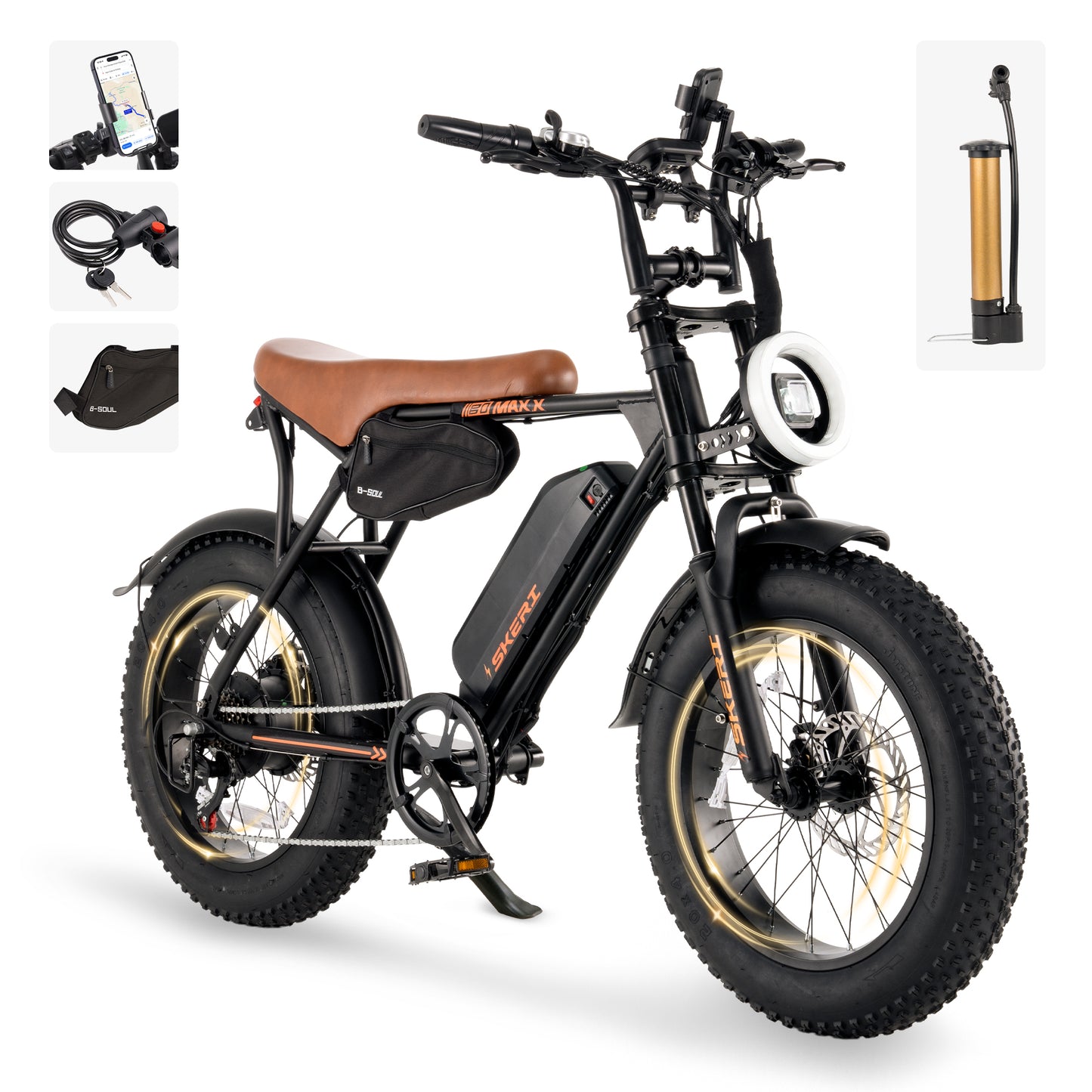 Skeri 750W Electric Scooter for Adults, 20” x 4” Fat Tire Front Suspension Off-road E-Bike 48V 13Ah Battery UL2272
