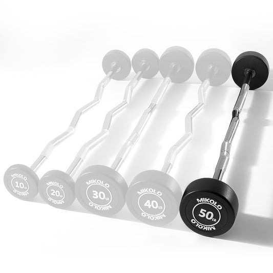 Mikolo Rubber Coated Fixed Weight EZ Curl Barbell, Pre-Loaded Weights EZ Curl Solid Steel Barbells, Weighted Bar for Weightlifting Exercise （50LBS）