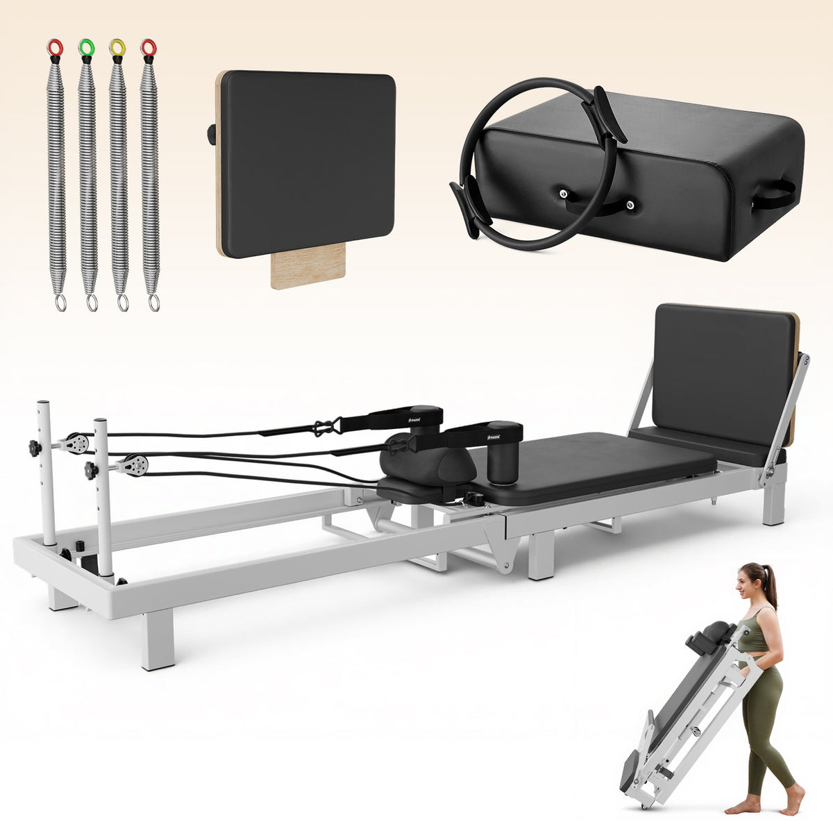 Paeta 86.6” Foldable Pilates Reformer,Pilates Machine Suitable For Height Over 5'7 '',Pilates Exercise Equipment with Jump Board for Home Gym,110lbs resistance 5 Springs