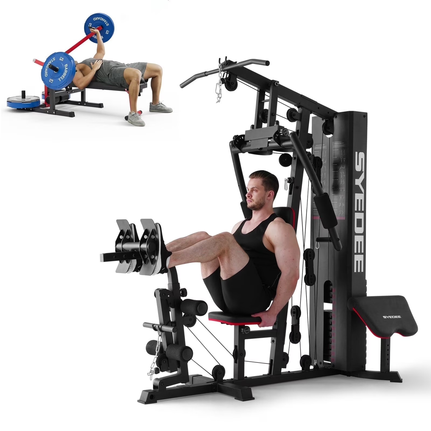 Syedee Home Gym Station, Workout Station with 150LBS Weight Stack, Home Gym Equipment for All Body Training