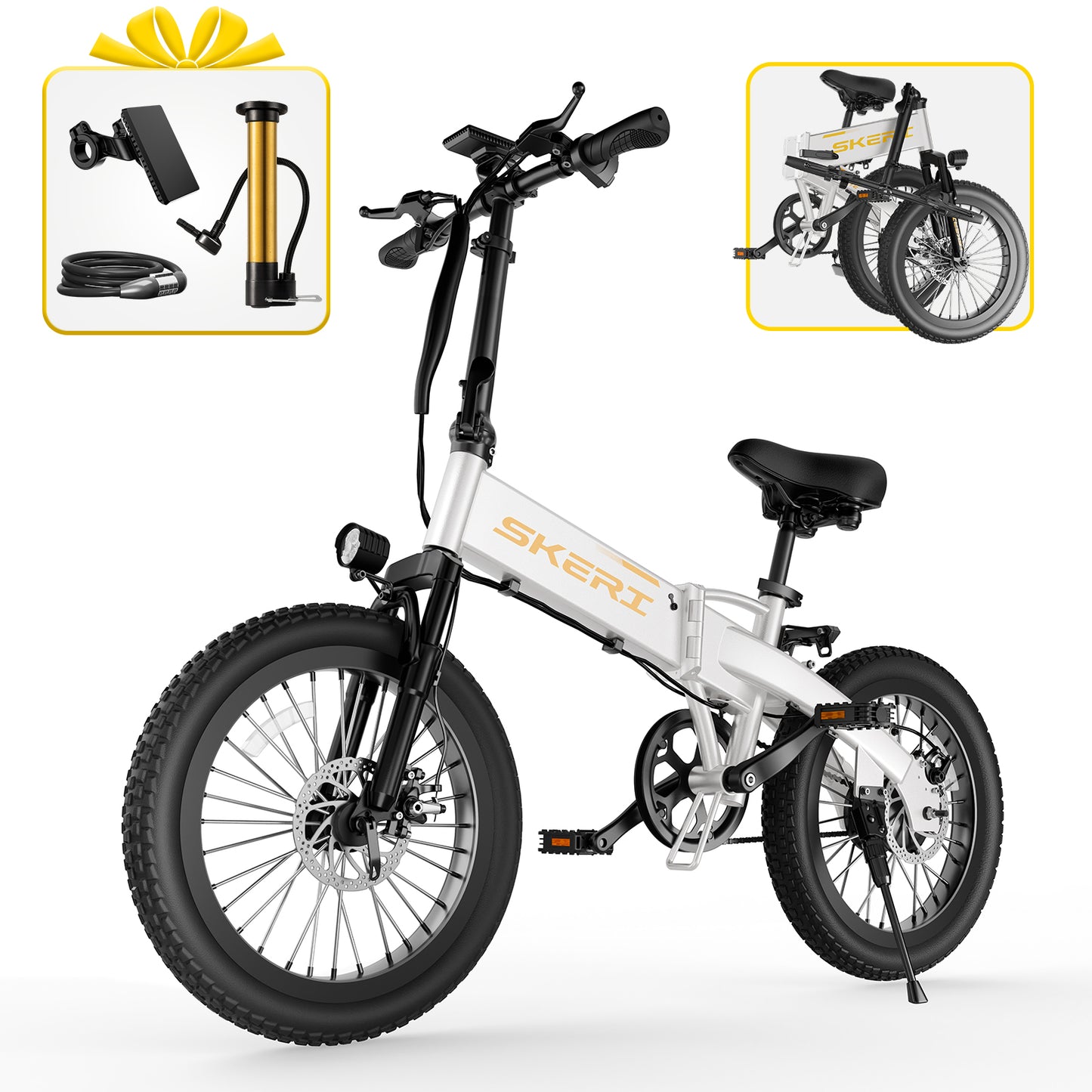 Skeri 20" Folding Electric Bike with 40Miles (Pedal-assist1) by 48V Battery, 20Mph Power by Peak 500W, Adult Electric Bicycle with 5 Pedal-Assist Levels& LCD Display, Suitable for Commuting