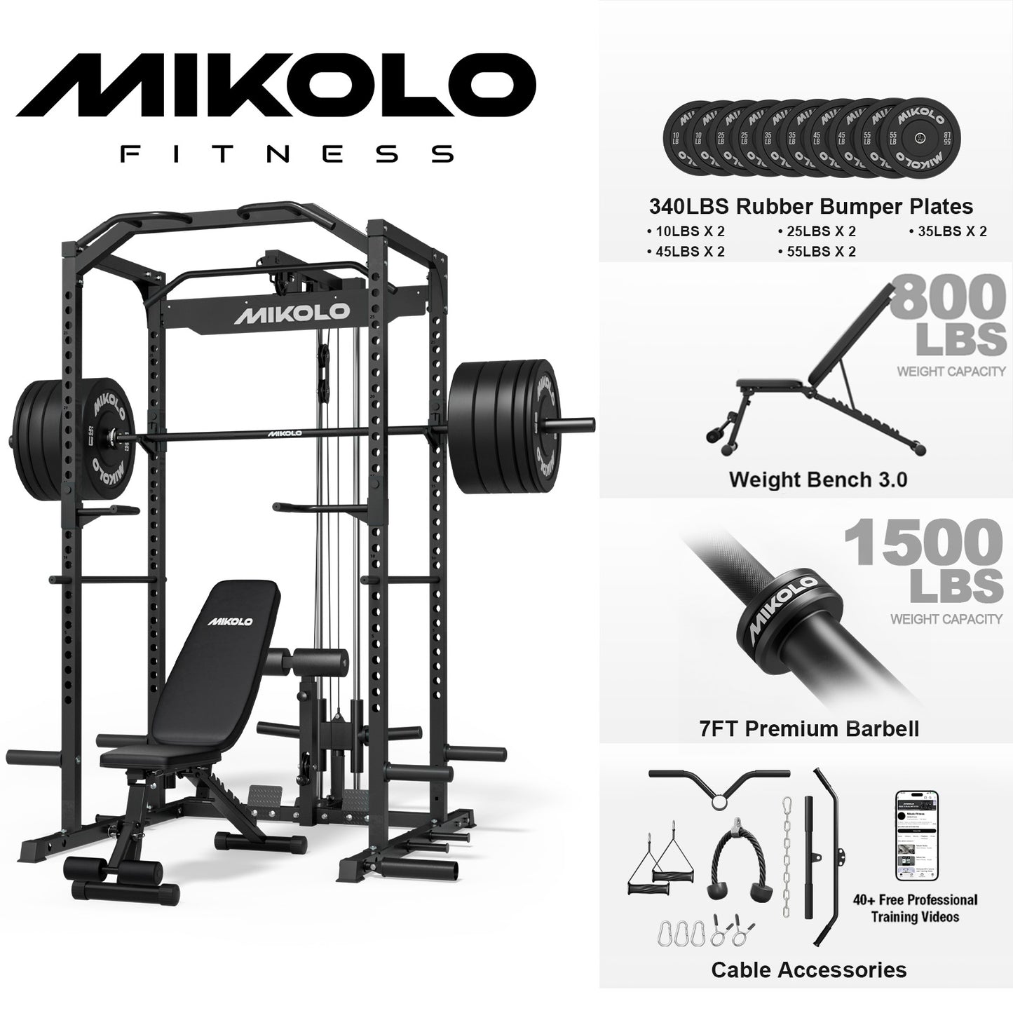Mikolo Multi-Functional Squat Rack with LAT Pulldown System Exercise Power Cages, Metal Red