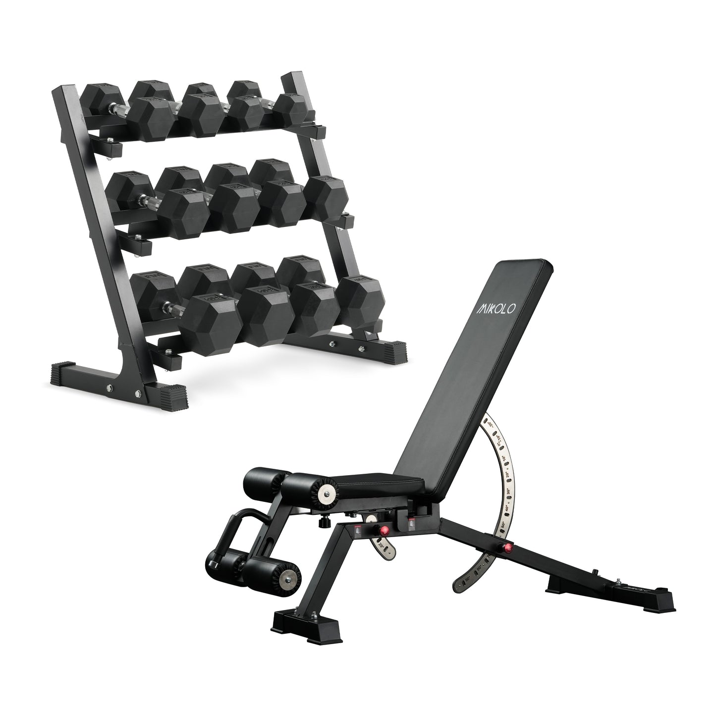 Mikolo Rubber Hex Dumbbell Set with Racks, Options in 550lbs, Strength Training Weight Set Home Gym