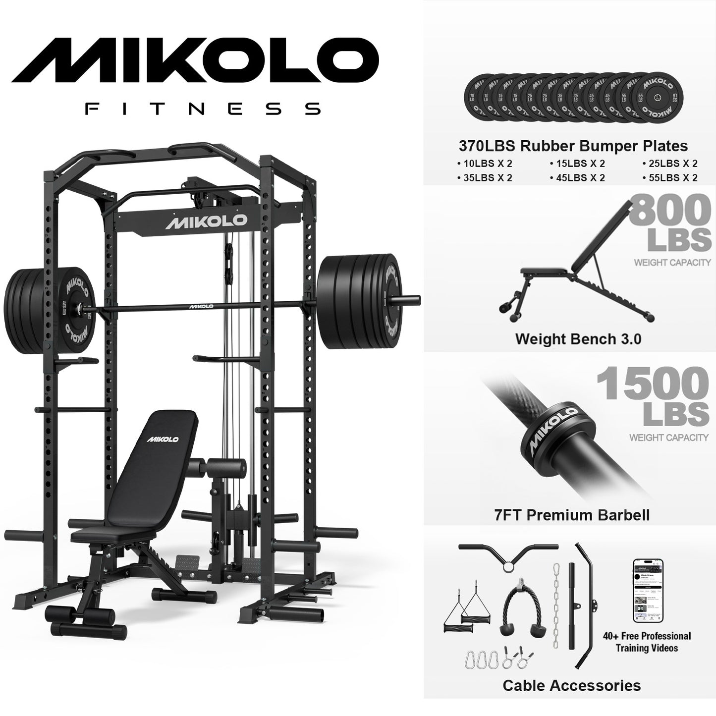 Mikolo Multi-Functional Squat Rack with LAT Pulldown System Exercise Power Cages, Metal Red