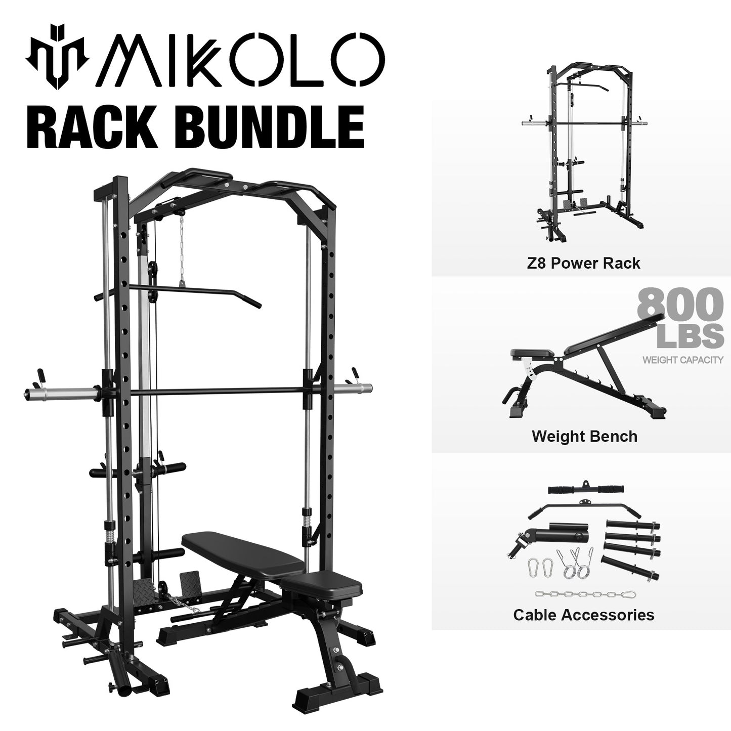 Mikolo Smith Machine Home Gym, Multi-Functional Squat Rack with Lat Pull Down System, Workout Station with Weight Bar, Bend Peg and Other Functional Attachments