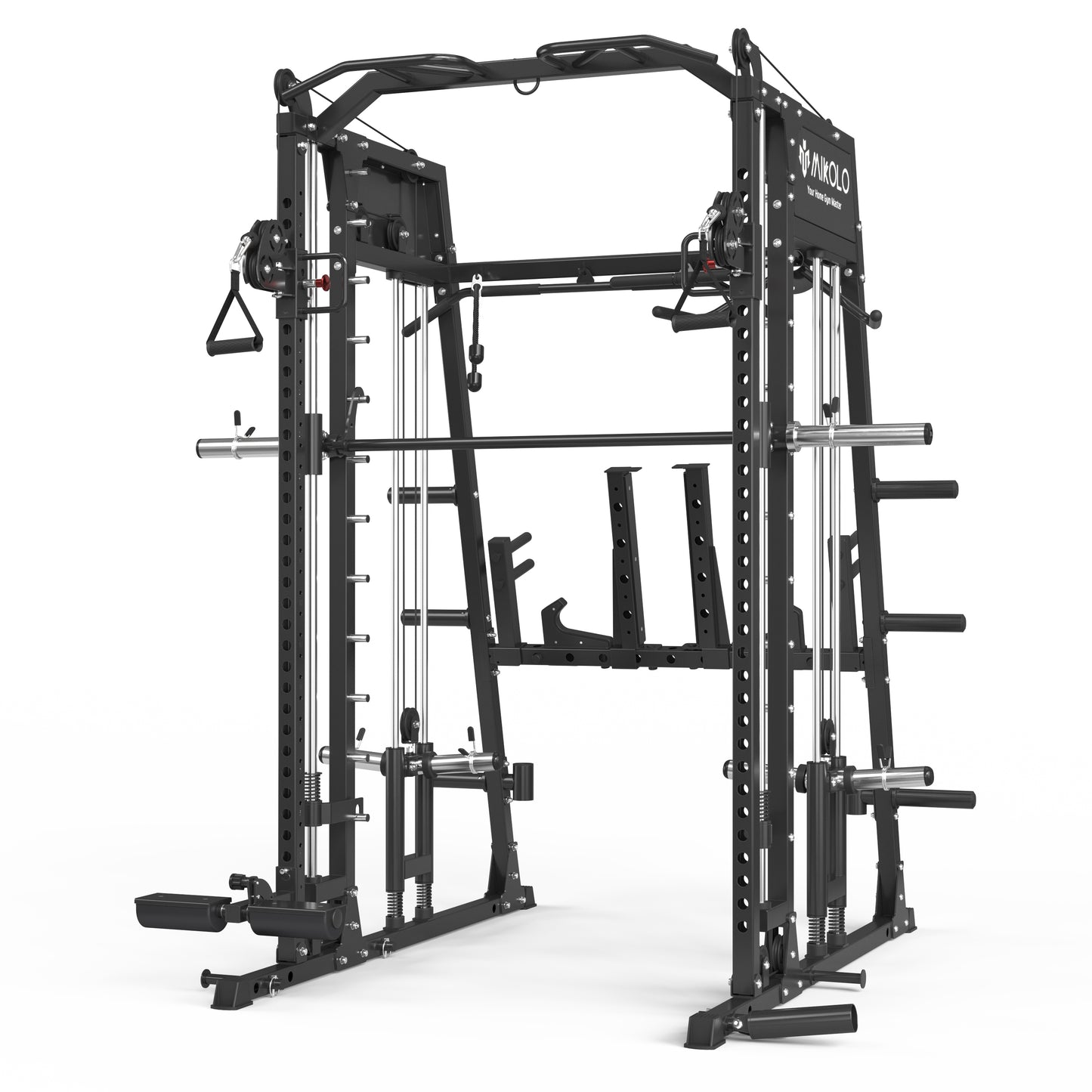 Mikolo Smith Machine with Aluminum Pulleys, 2200lbs Squat Rack with LAT-Pull Down System & Cable Crossover Machine, Training Equipment with Leg Hold-Down Attachment