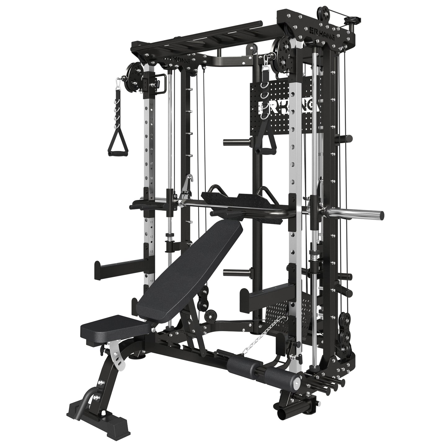 Mikolo Smith Machine Power Cage, 2200lb Commercial Strength Training Equipment with 800LB Capacity Adjustable Weight Bench(Black)