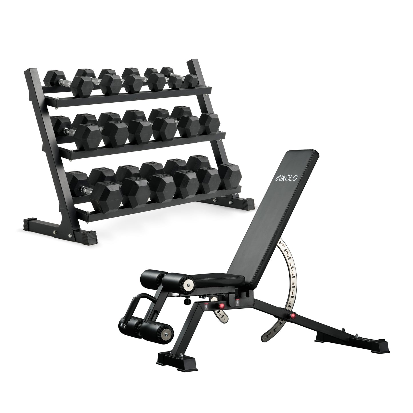 Mikolo Rubber Hex Dumbbell Set with Racks, Options in 550lbs, Strength Training Weight Set Home Gym