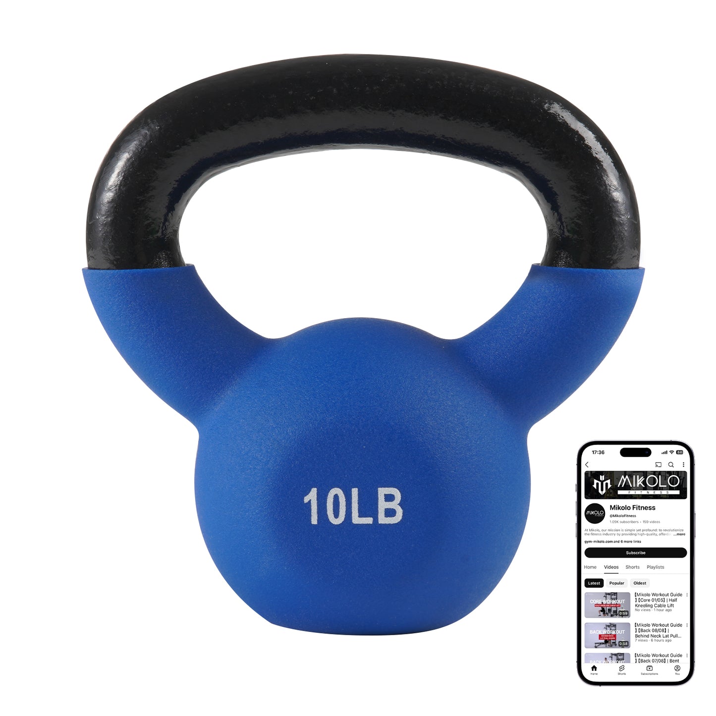 Mikolo Cast Iron Kettlebell Vinyl Coated Strength Training Kettlebells for Exercises, Fitness, Full Body Workout Equipment,Wide Grip Handle & Flat Bottom Ergonomic kettlebell sets for Home Gym 15LB